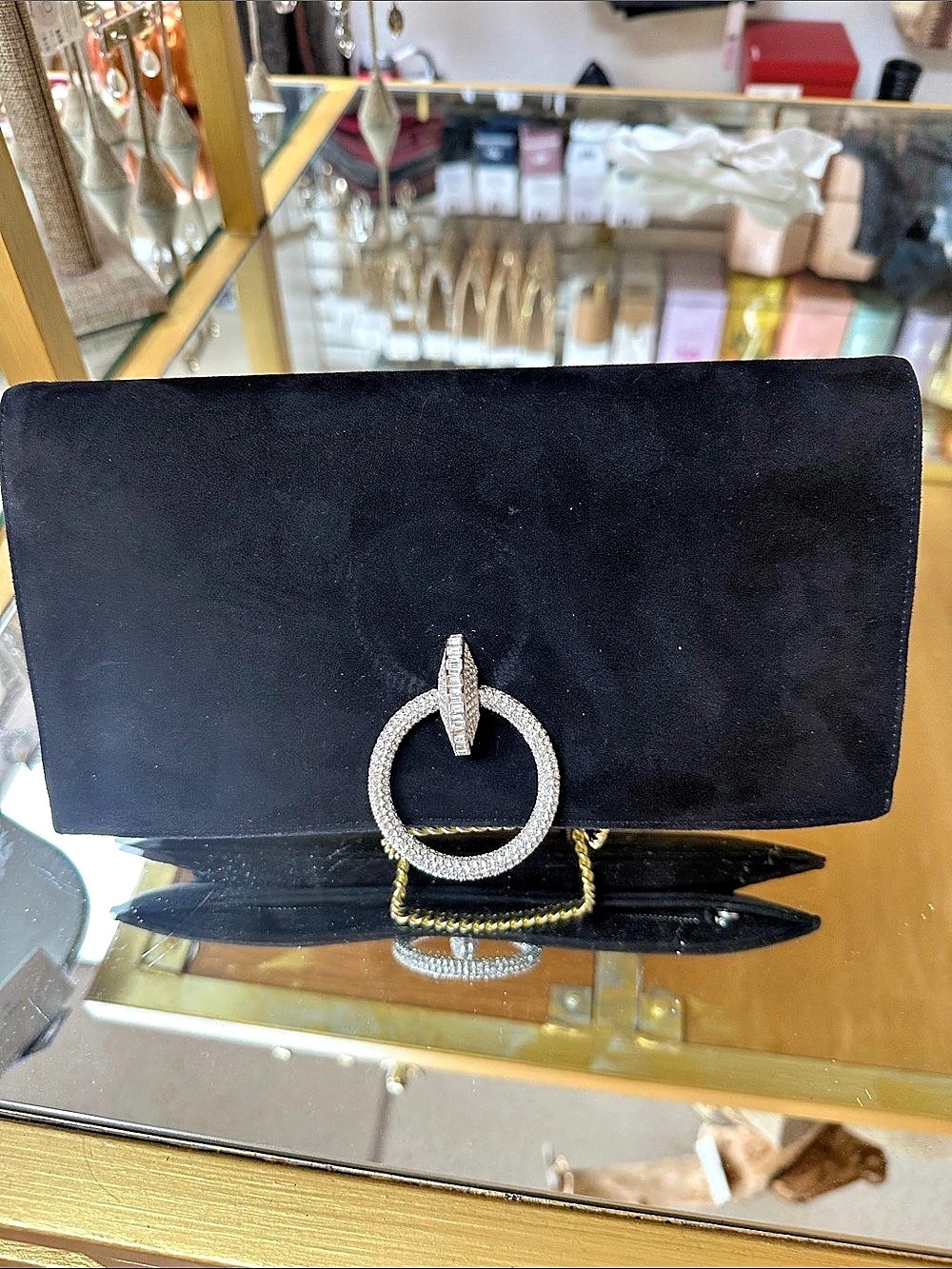 Chanel Jeweled Circular Clasp Quilted Clutch in Black